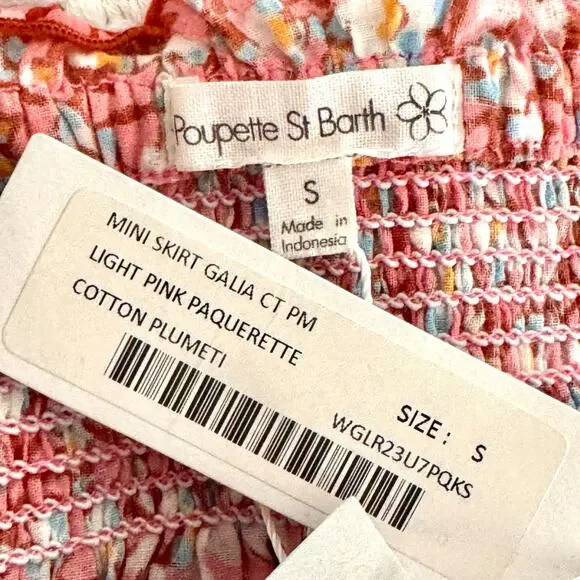 NWT Poupette St. Barth Galia Skirt Pink Pacquerette Smocked Floral 100% Cotton S - Picture 6 of 7